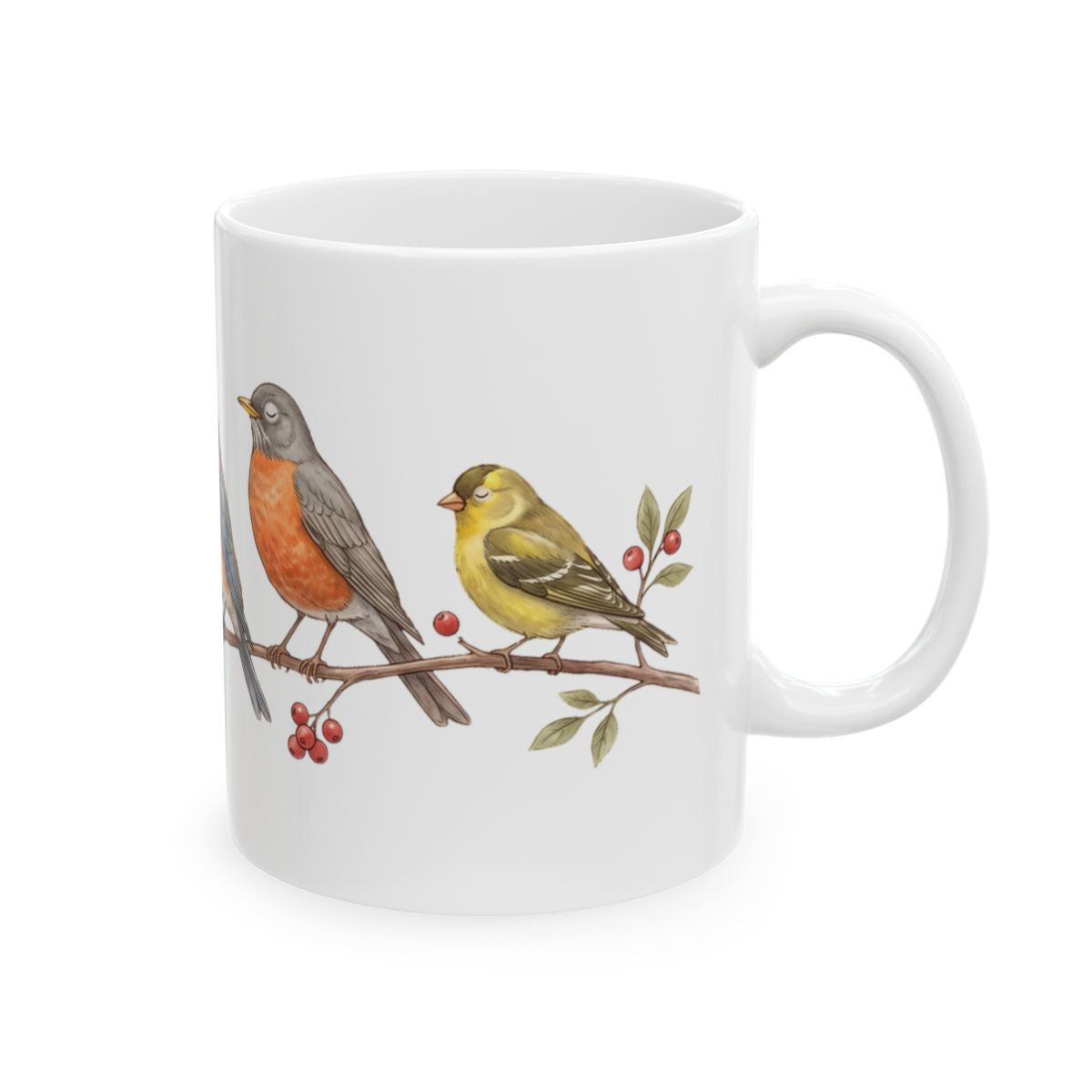 Songbird Berry Branch Mug - 11oz white ceramic mug