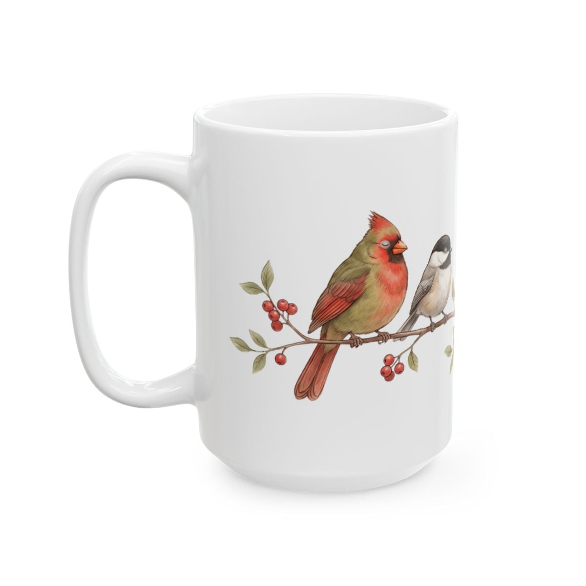 Songbird Berry Branch Mug - 15oz white ceramic mug
