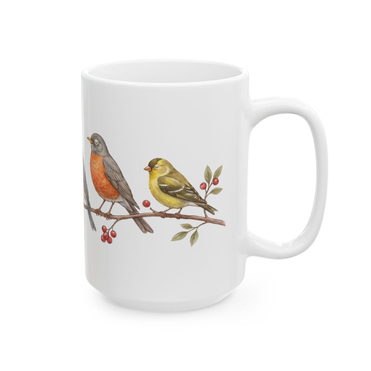 Songbird Berry Branch Mug - 15oz white ceramic mug