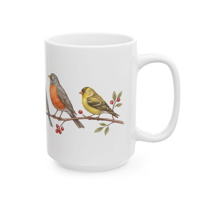Songbird Berry Branch Mug - 15oz white ceramic mug
