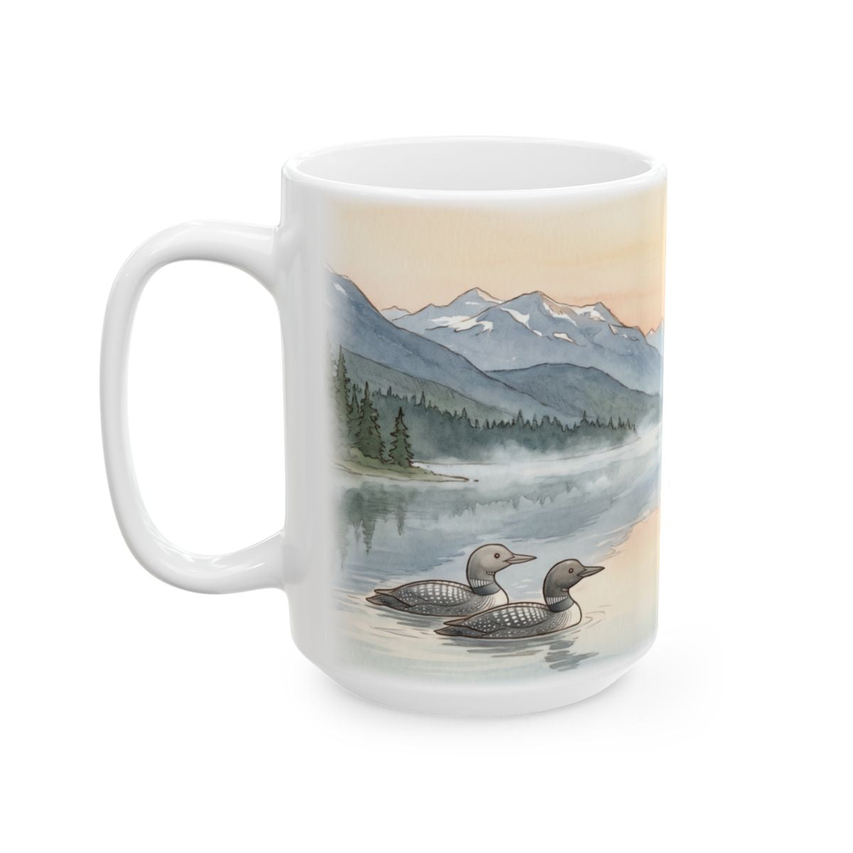 Misty Mountain Lake Mug - 15oz white ceramic mug