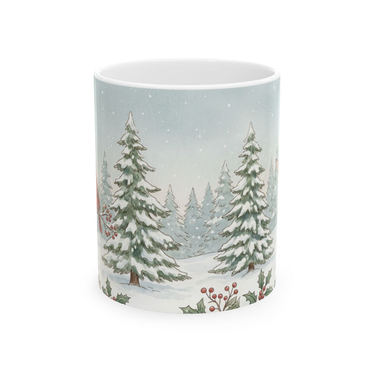 Snowy Cardinal Forest Mug - 11oz white ceramic mug