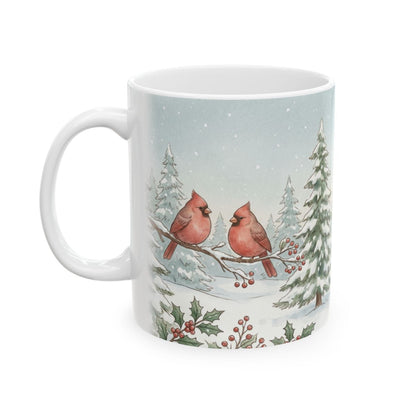 Snowy Cardinal Forest Mug - 11oz white ceramic mug