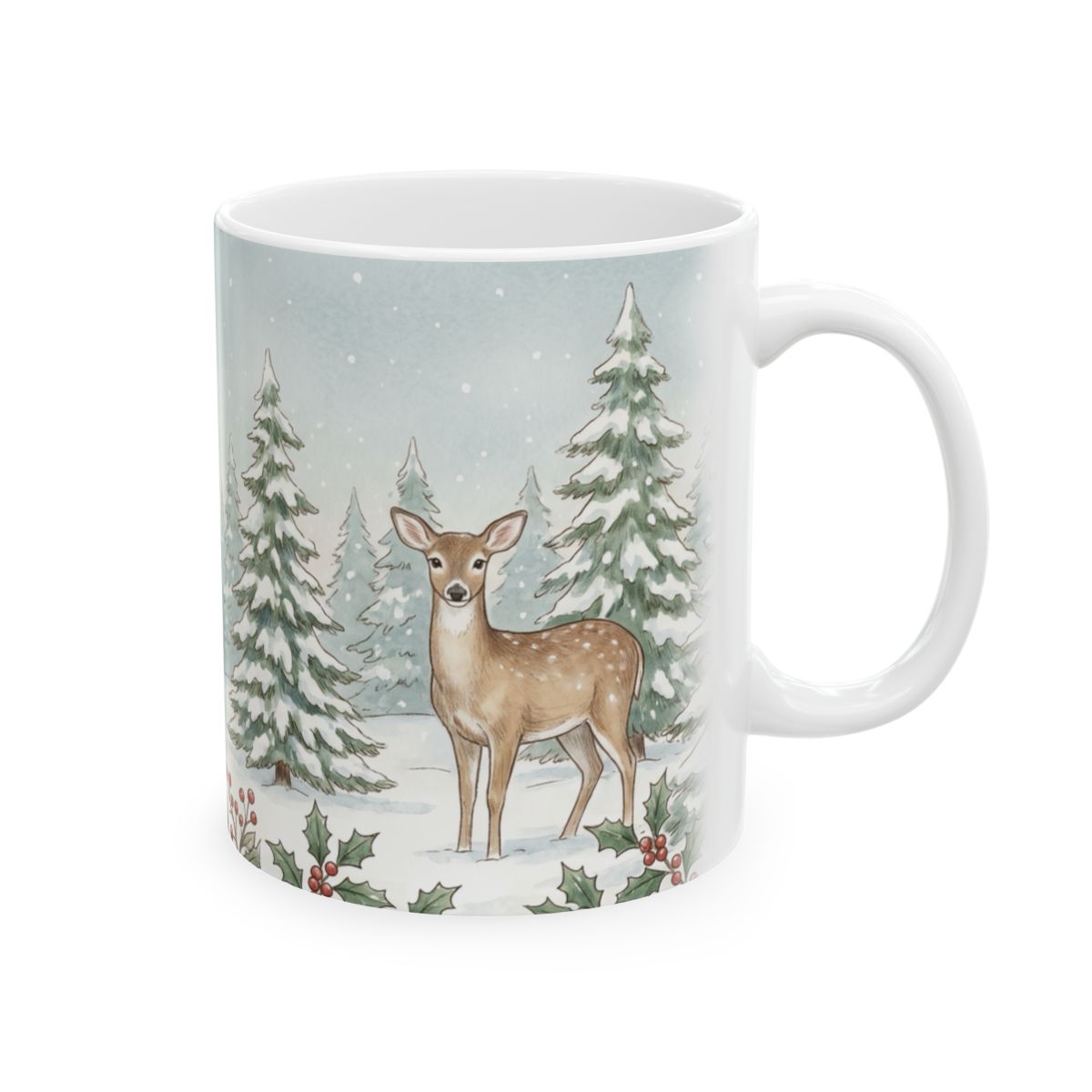 Snowy Cardinal Forest Mug - 11oz white ceramic mug