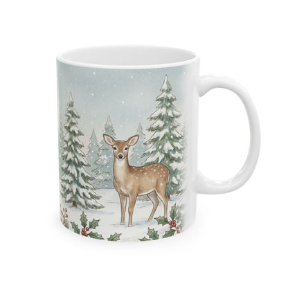 Snowy Cardinal Forest Mug - 11oz white ceramic mug