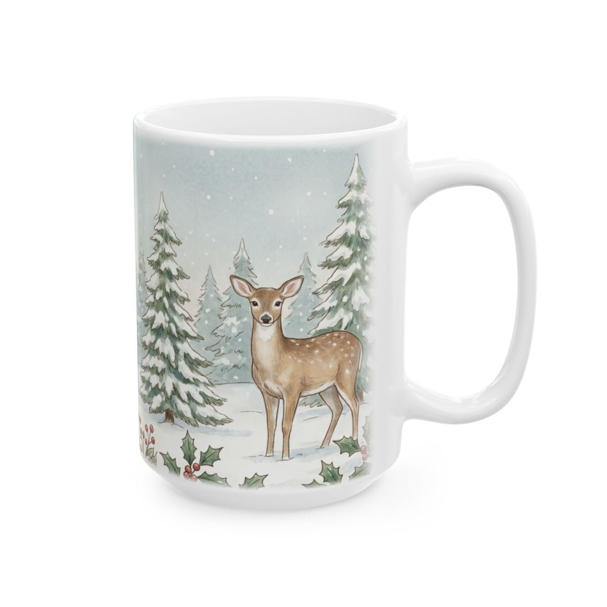 Snowy Cardinal Forest Mug - 15oz white ceramic mug