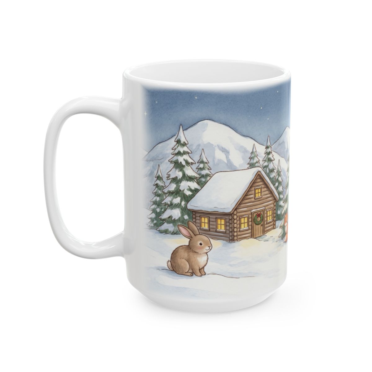 Christmas Eve Cabin Mug - 15oz white ceramic mug