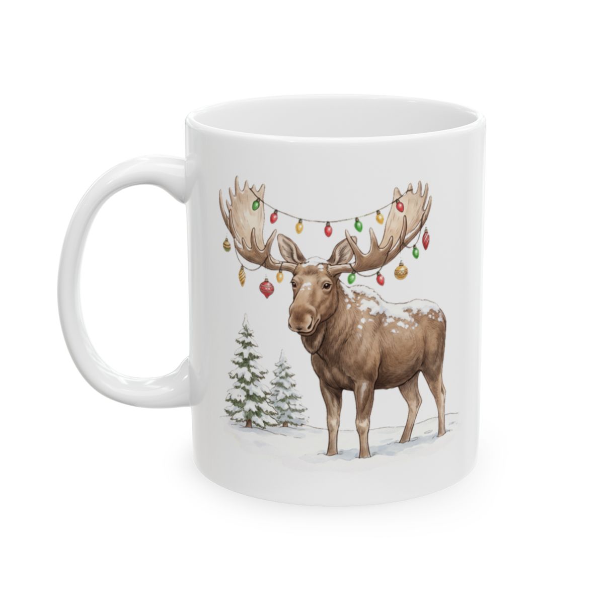 Christmas Lights Moose Mug - 11oz white ceramic mug