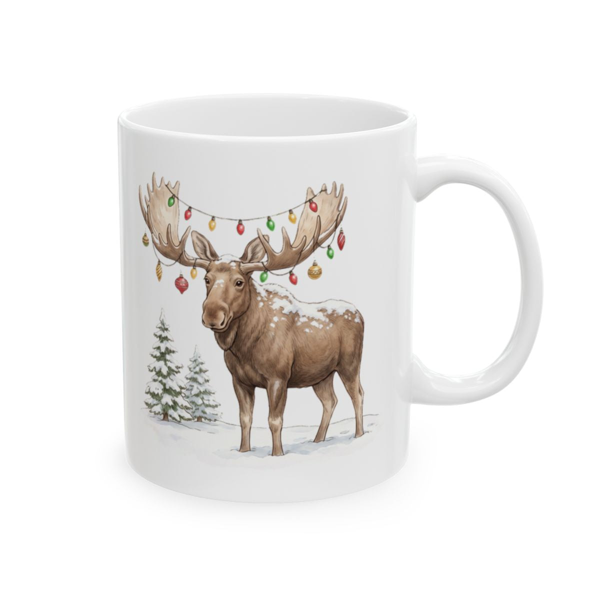 Christmas Lights Moose Mug - 11oz white ceramic mug