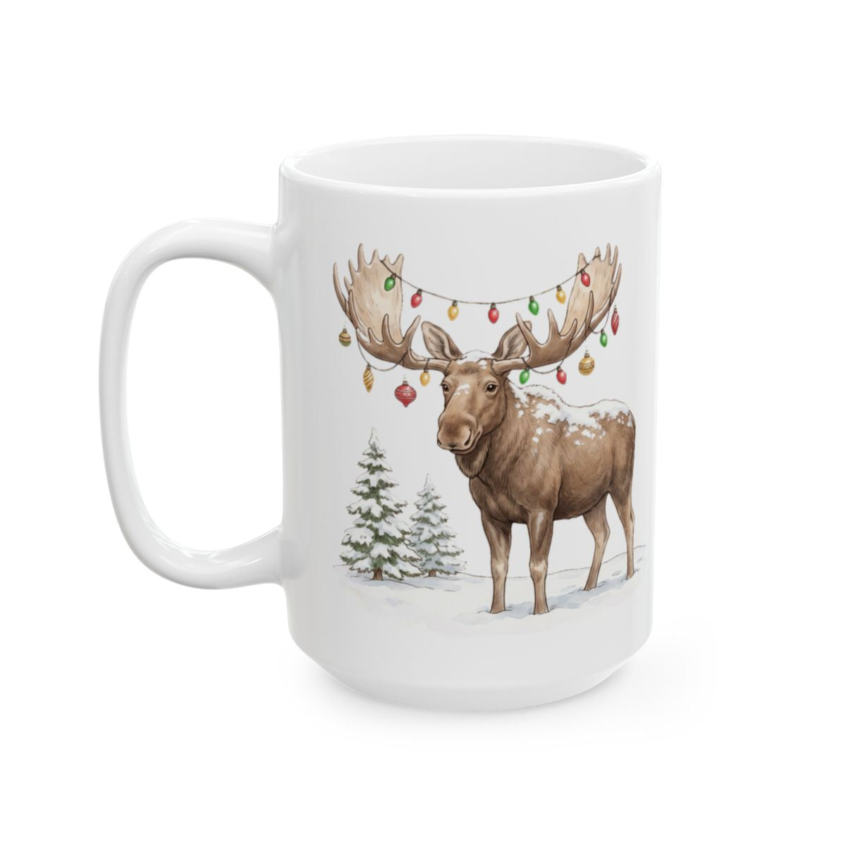 Christmas Lights Moose Mug - 15oz white ceramic mug