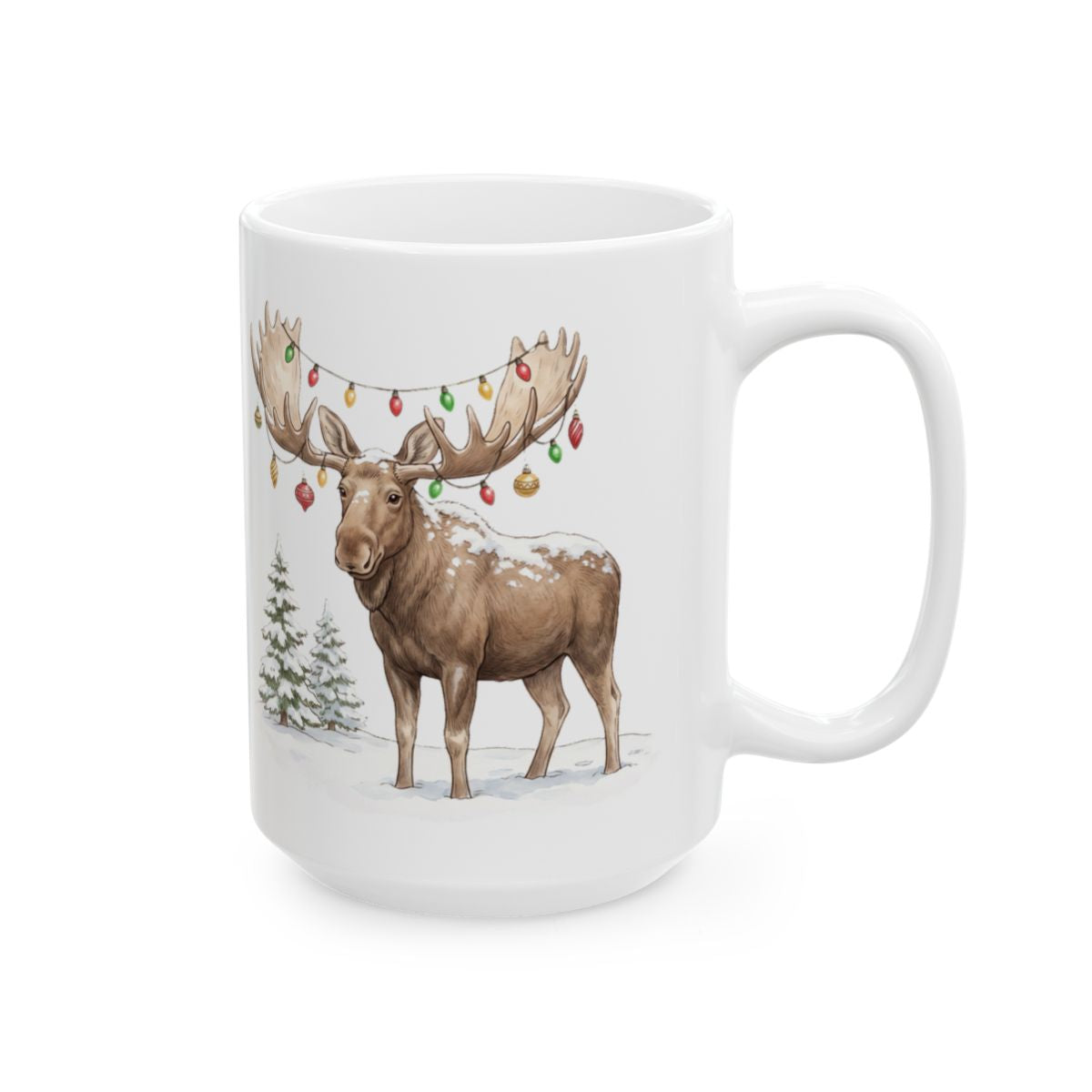 Christmas Lights Moose Mug - 15oz white ceramic mug