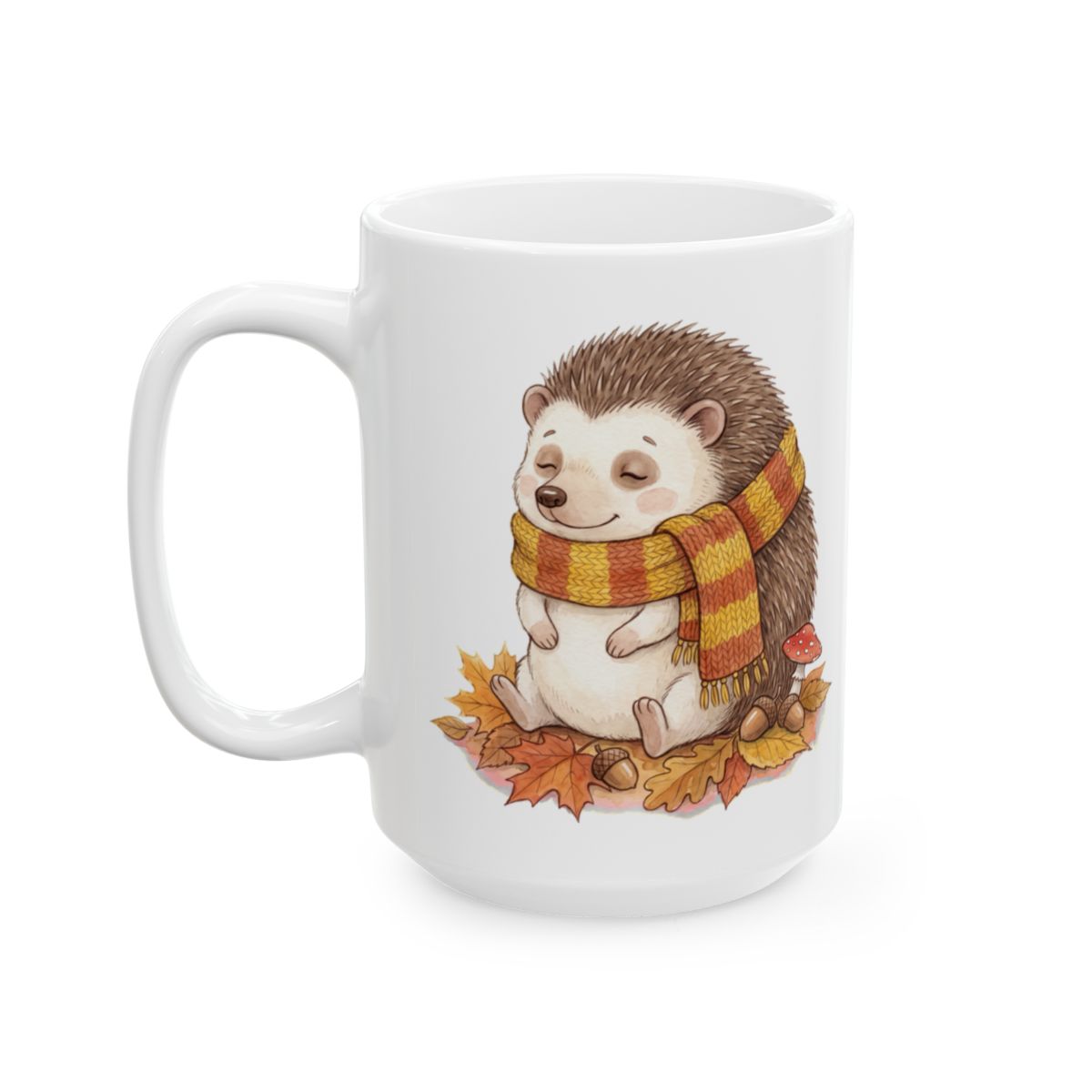 Autumn Hedgehog Mug - 15oz white ceramic mug