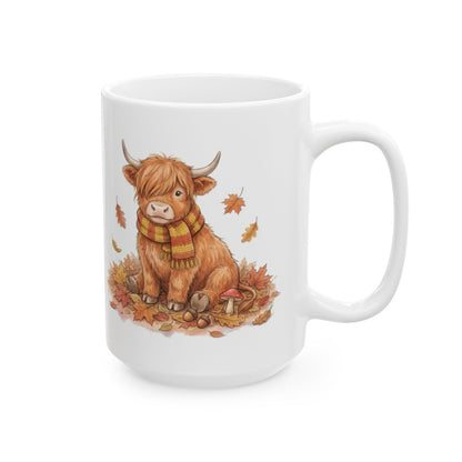 Autumn Highland Cow Mug - 15oz white ceramic mug