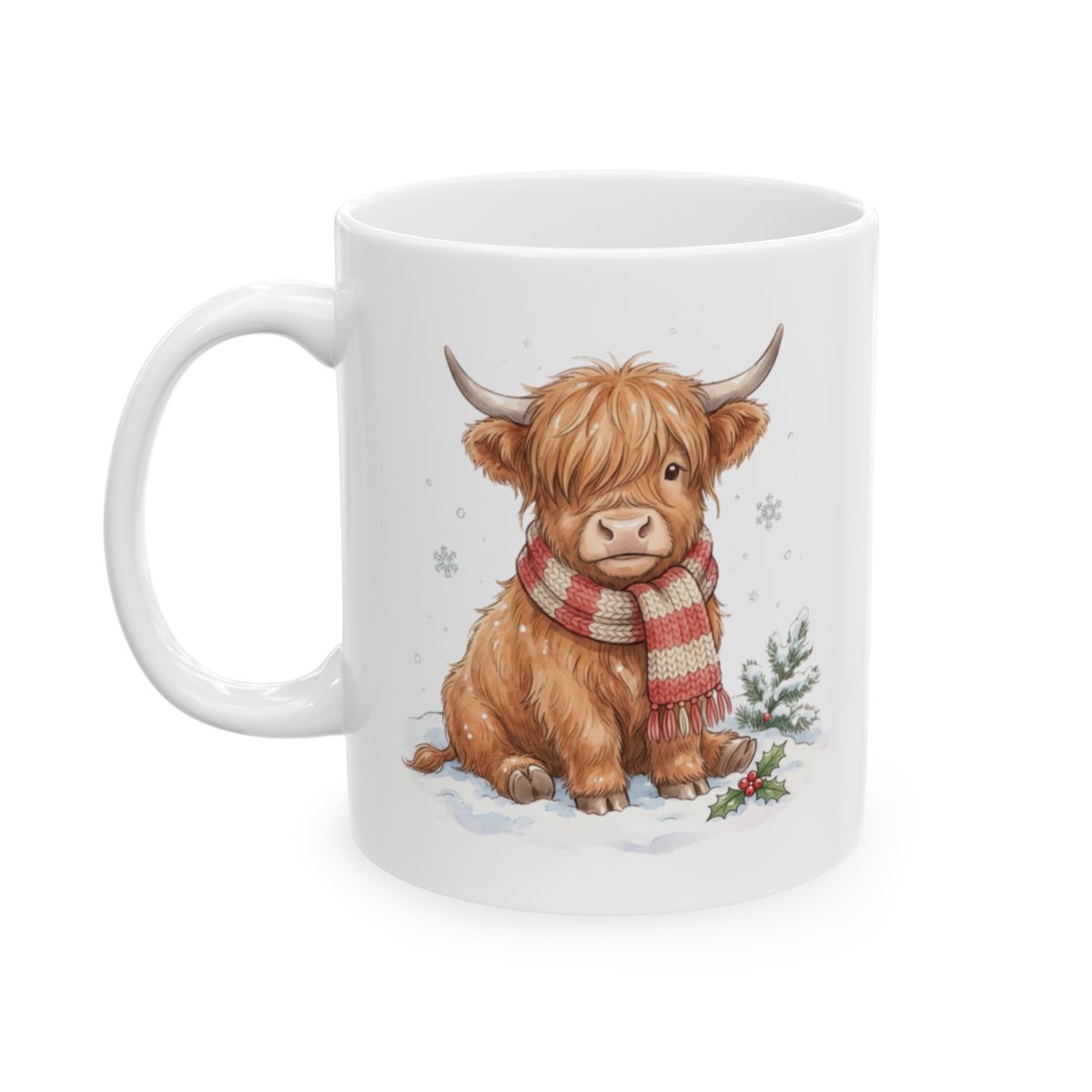 Christmas Highland Cow Mug - 11oz white ceramic mug