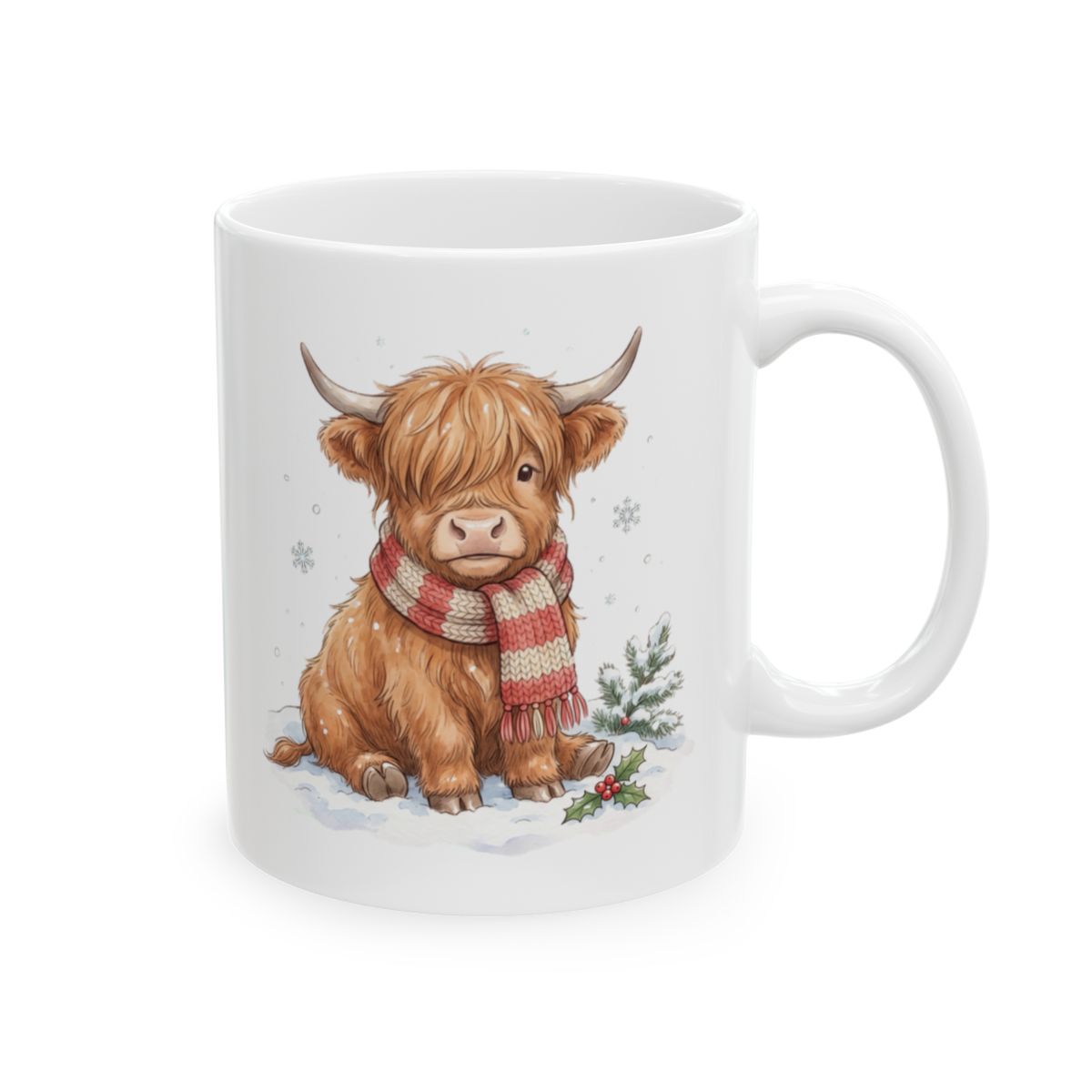 Christmas Highland Cow Mug - 11oz white ceramic mug