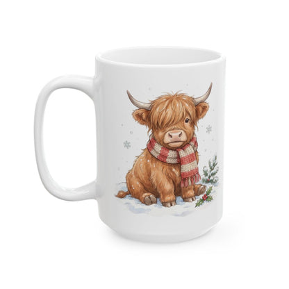Christmas Highland Cow Mug - 15oz white ceramic mug