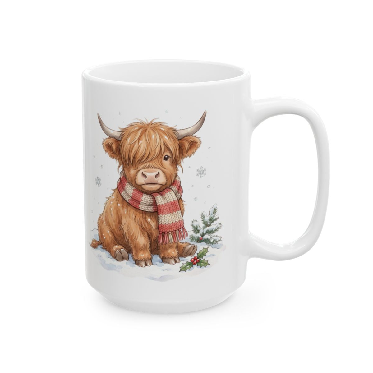 Christmas Highland Cow Mug - 15oz white ceramic mug