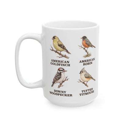 Backyard Birds Field Guide Mug - 15oz white ceramic mug