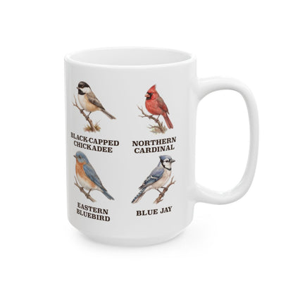 Backyard Birds Field Guide Mug - 15oz white ceramic mug
