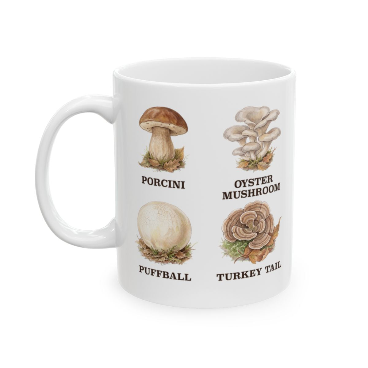 Mushroom Field Guide Mug - 11oz white ceramic mug
