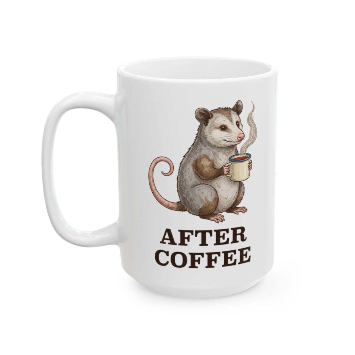 Opossum Before Coffee Mug - 15oz white ceramic mug