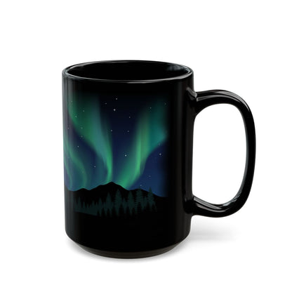 Northern Lights Pines Black Mug - 15oz black ceramic mug