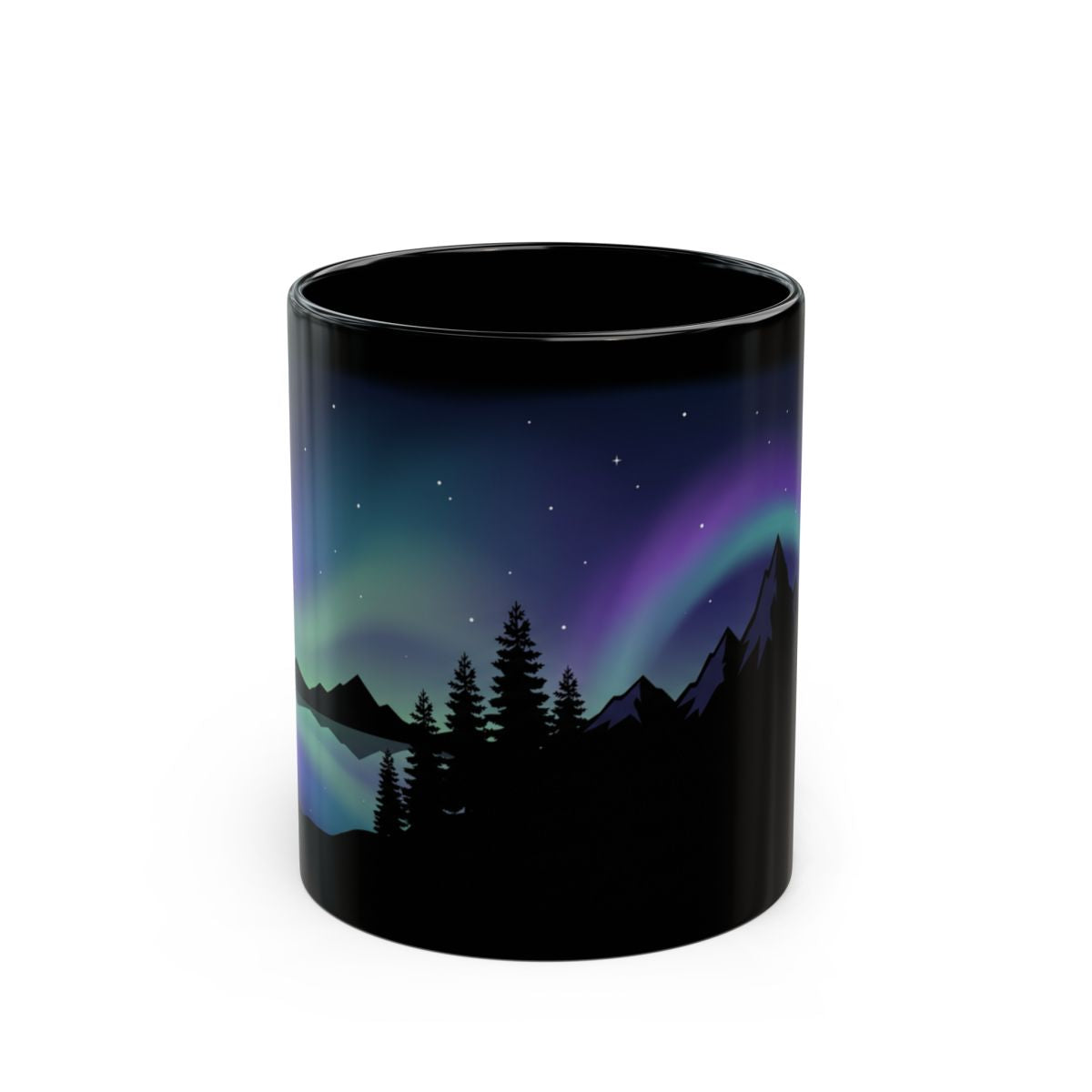 Violet Aurora Peaks Black Mug - 11oz black ceramic mug
