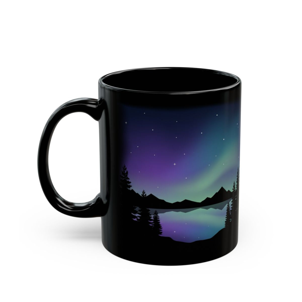 Violet Aurora Peaks Black Mug - 11oz black ceramic mug