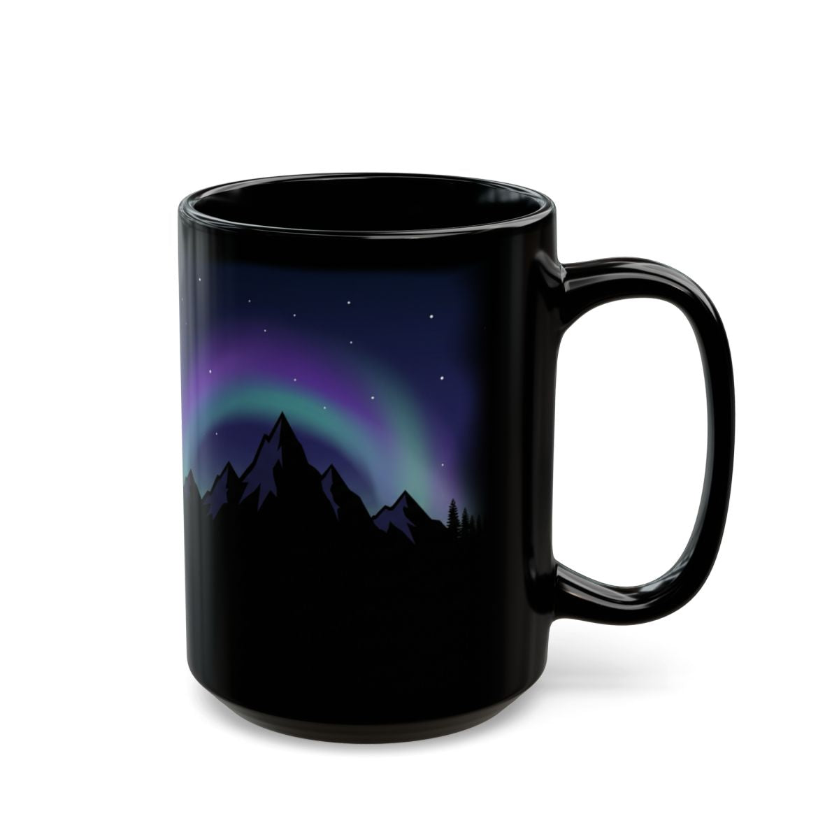 Violet Aurora Peaks Black Mug - 15oz black ceramic mug