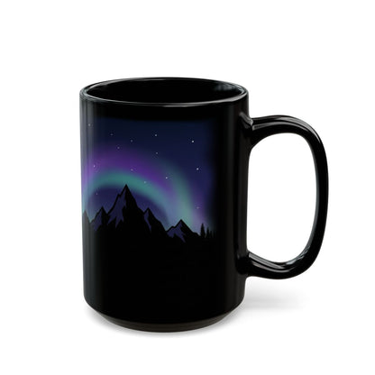 Violet Aurora Peaks Black Mug - 15oz black ceramic mug