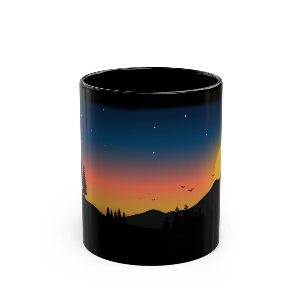 Golden Sunset Ridge Black Mug - 11oz black ceramic mug