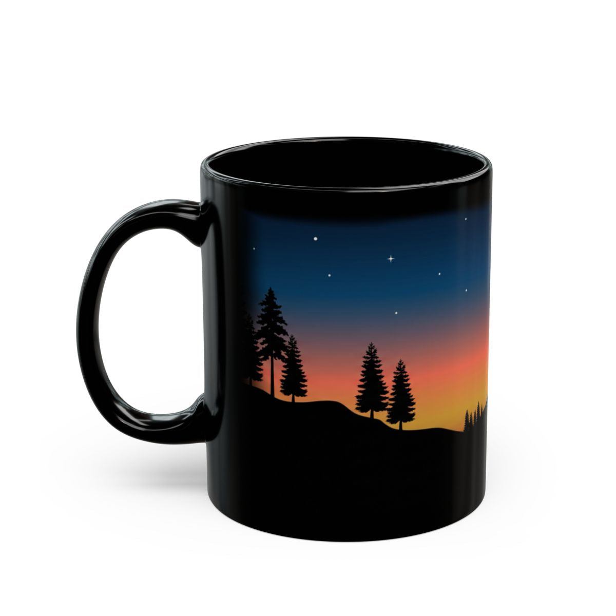 Golden Sunset Ridge Black Mug - 11oz black ceramic mug