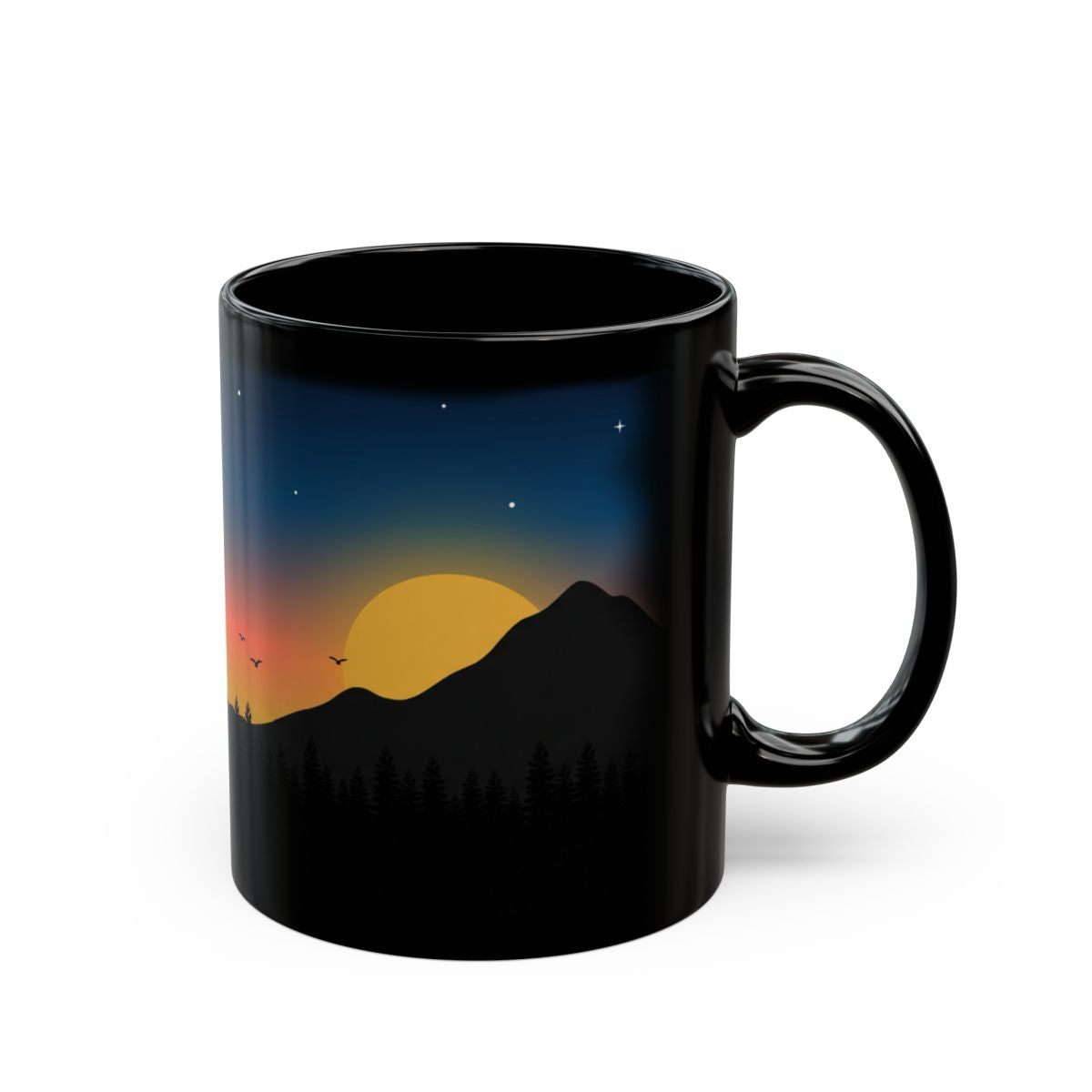 Golden Sunset Ridge Black Mug - 11oz black ceramic mug