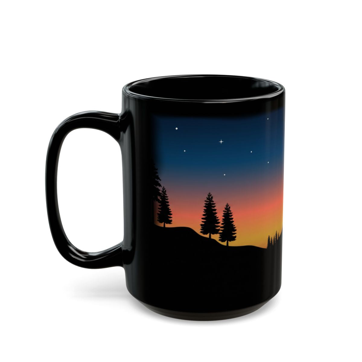 Golden Sunset Ridge Black Mug - 15oz black ceramic mug