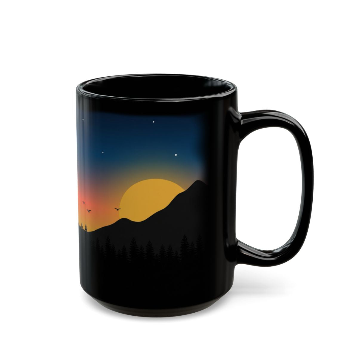 Golden Sunset Ridge Black Mug - 15oz black ceramic mug