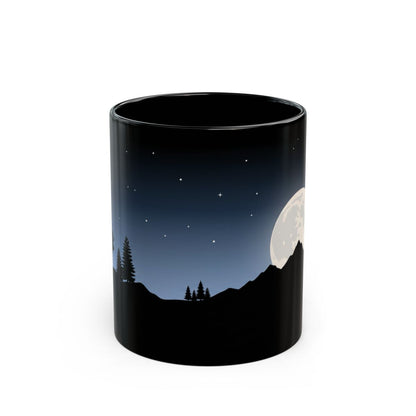 Moonrise Moose Black Mug - 11oz black ceramic mug