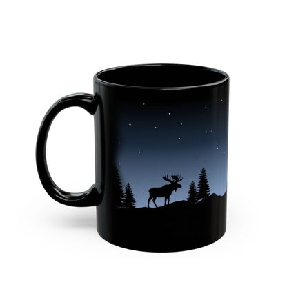 Moonrise Moose Black Mug - 11oz black ceramic mug