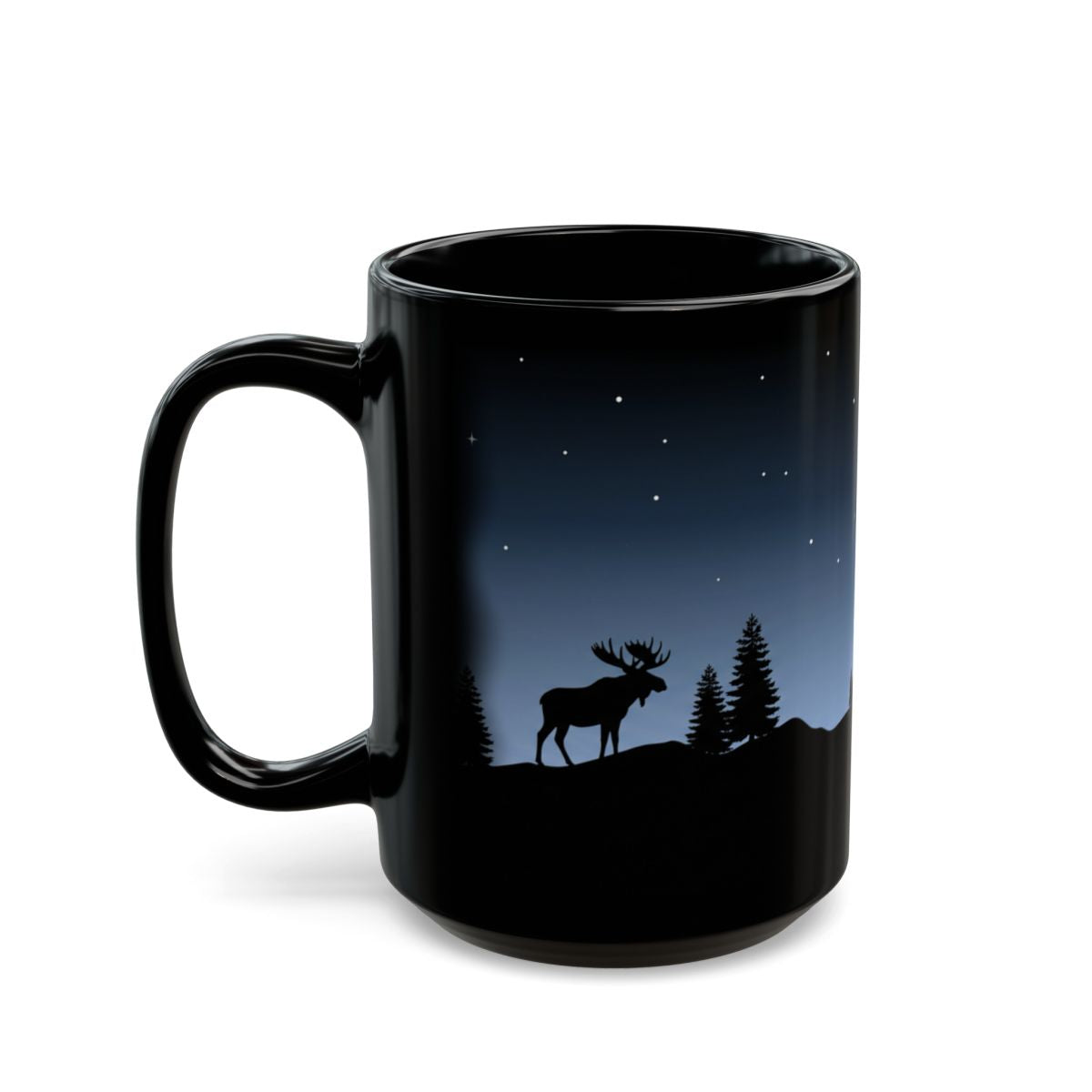 Moonrise Moose Black Mug - 15oz black ceramic mug