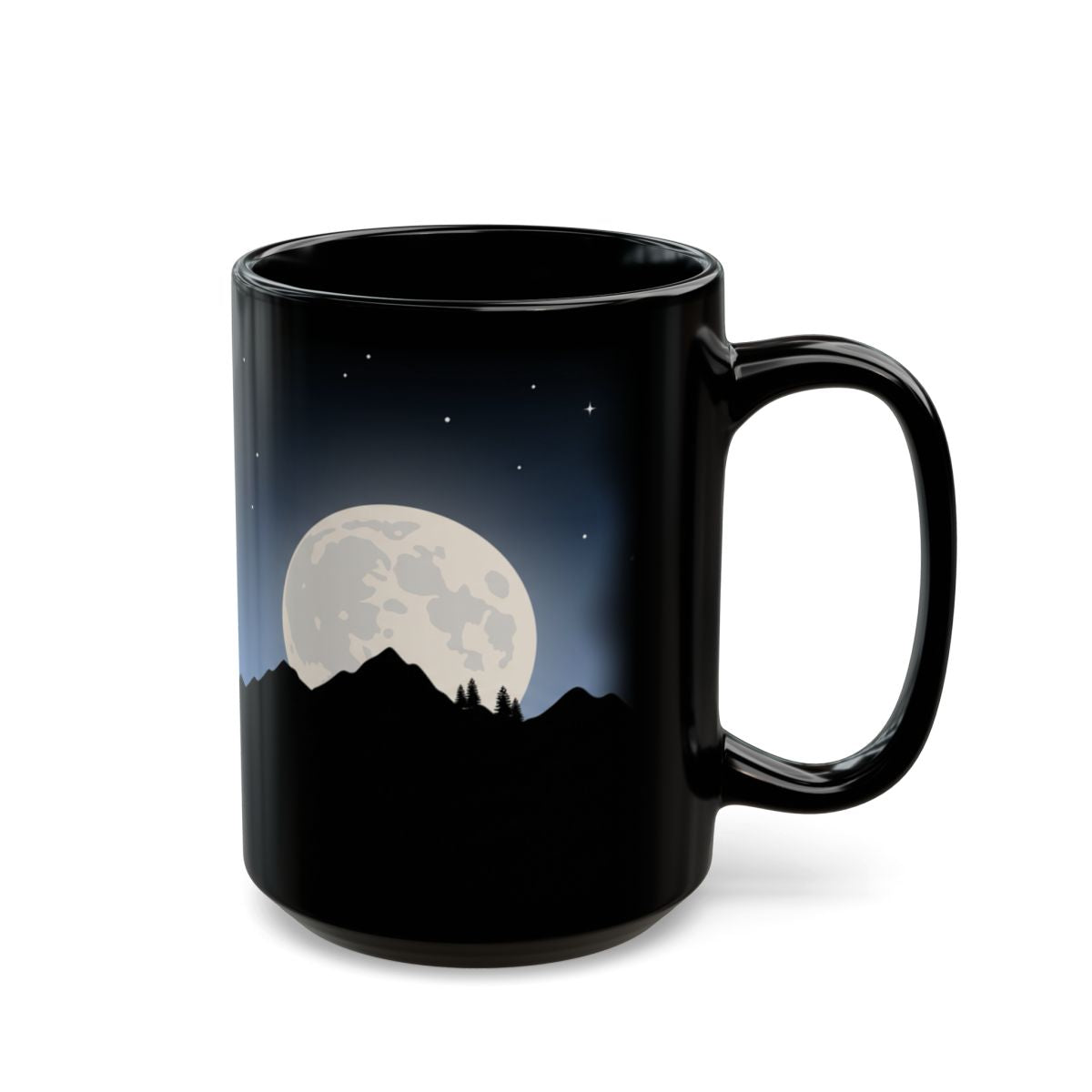 Moonrise Moose Black Mug - 15oz black ceramic mug