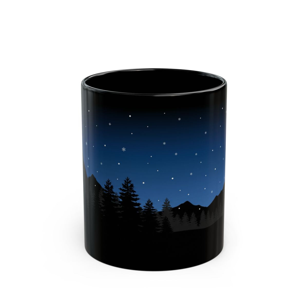 Christmas Star Pines Black Mug - 11oz black ceramic mug