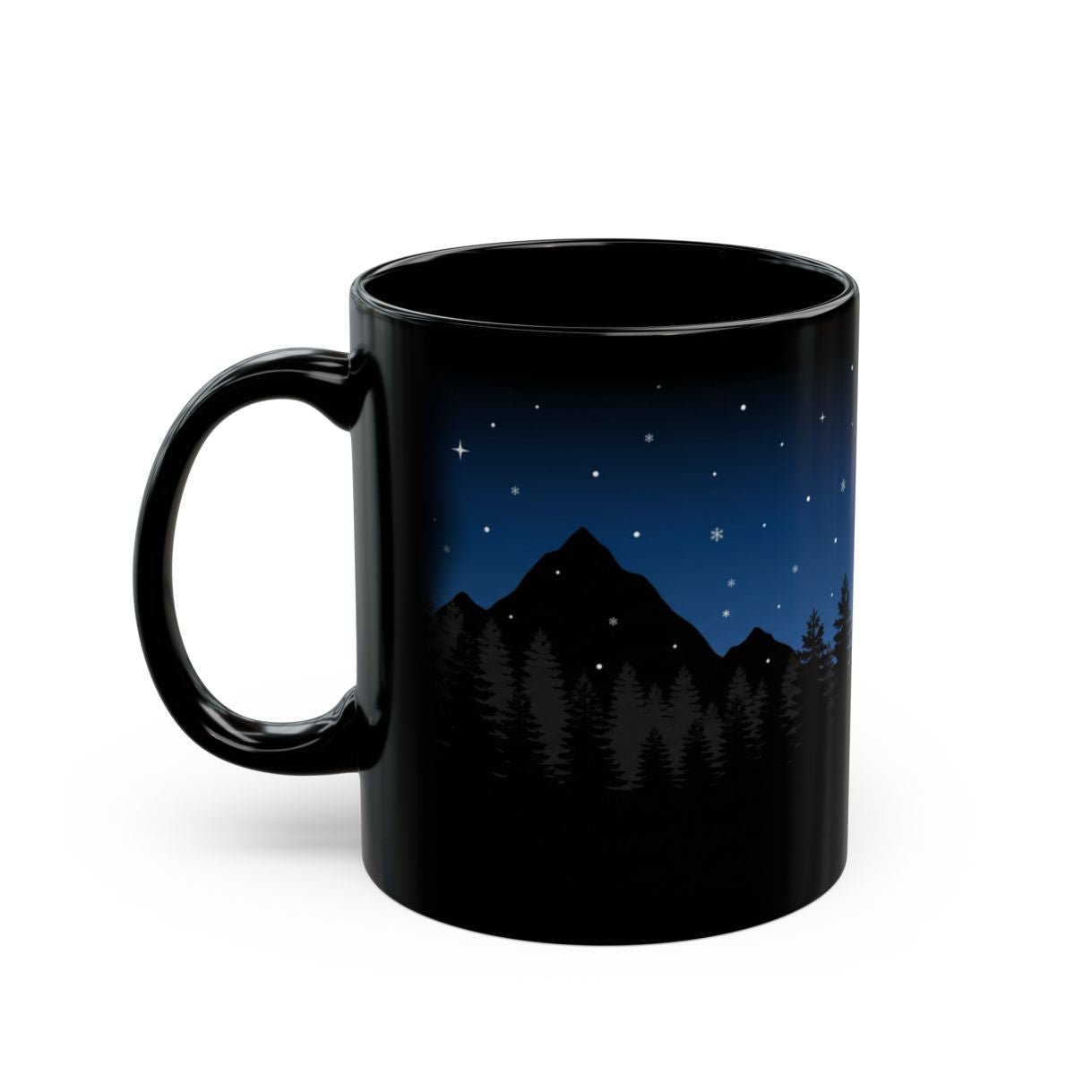 Christmas Star Pines Black Mug - 11oz black ceramic mug