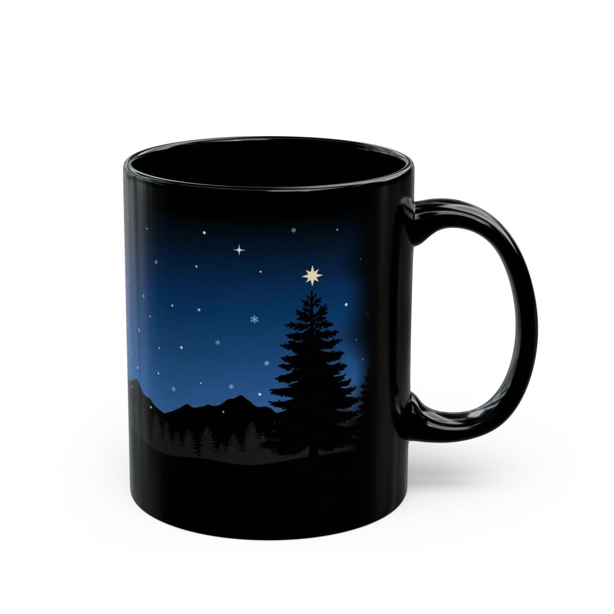 Christmas Star Pines Black Mug - 11oz black ceramic mug