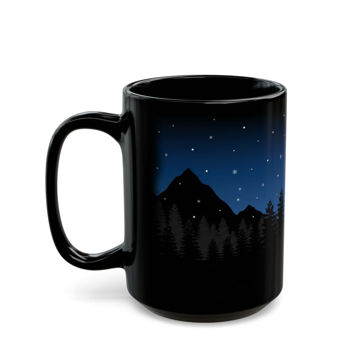 Christmas Star Pines Black Mug - 15oz black ceramic mug
