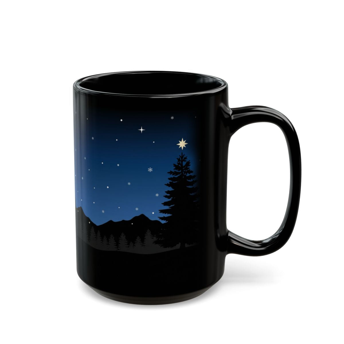 Christmas Star Pines Black Mug - 15oz black ceramic mug