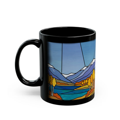 Stained Glass Autumn Aspens Black Mug - 11oz black ceramic mug