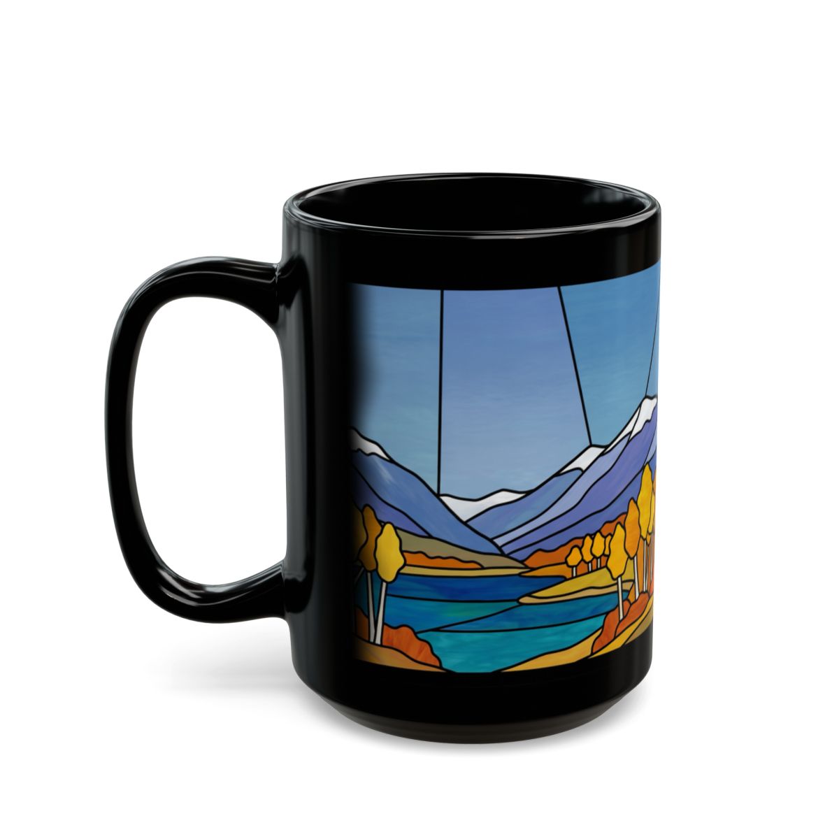 Stained Glass Autumn Aspens Black Mug - 15oz black ceramic mug
