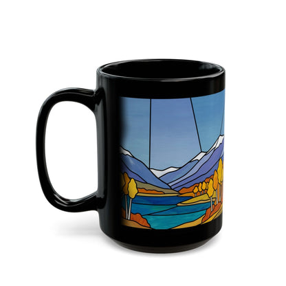 Stained Glass Autumn Aspens Black Mug - 15oz black ceramic mug