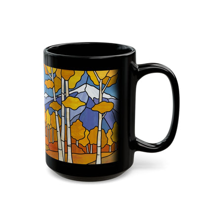Stained Glass Autumn Aspens Black Mug - 15oz black ceramic mug