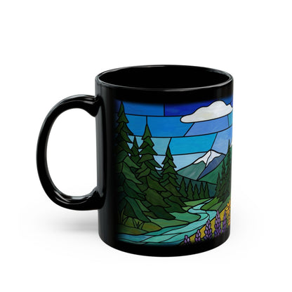 Stained Glass Wildflower Meadow Black Mug - 11oz black ceramic mug