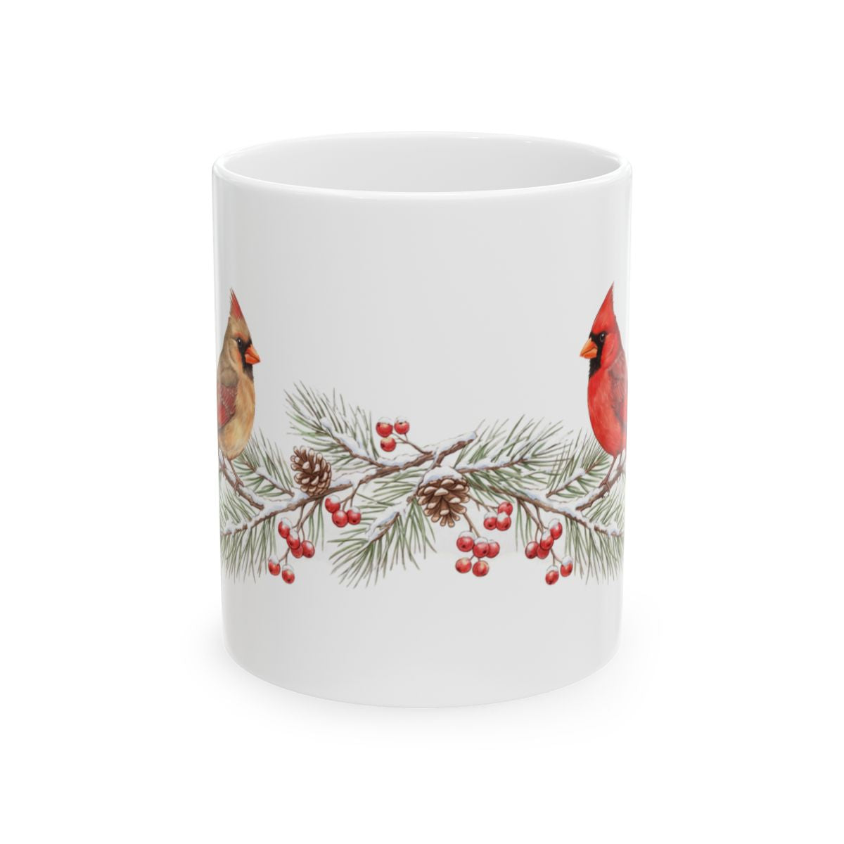 Winter Cardinals Mug - 11oz white ceramic mug